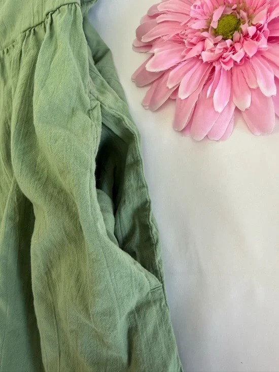 Lucy & Yak Mia Cotton Midi Dress Garland Sage Green Seersucker Lagenlook Boho - Picture 9 of 11